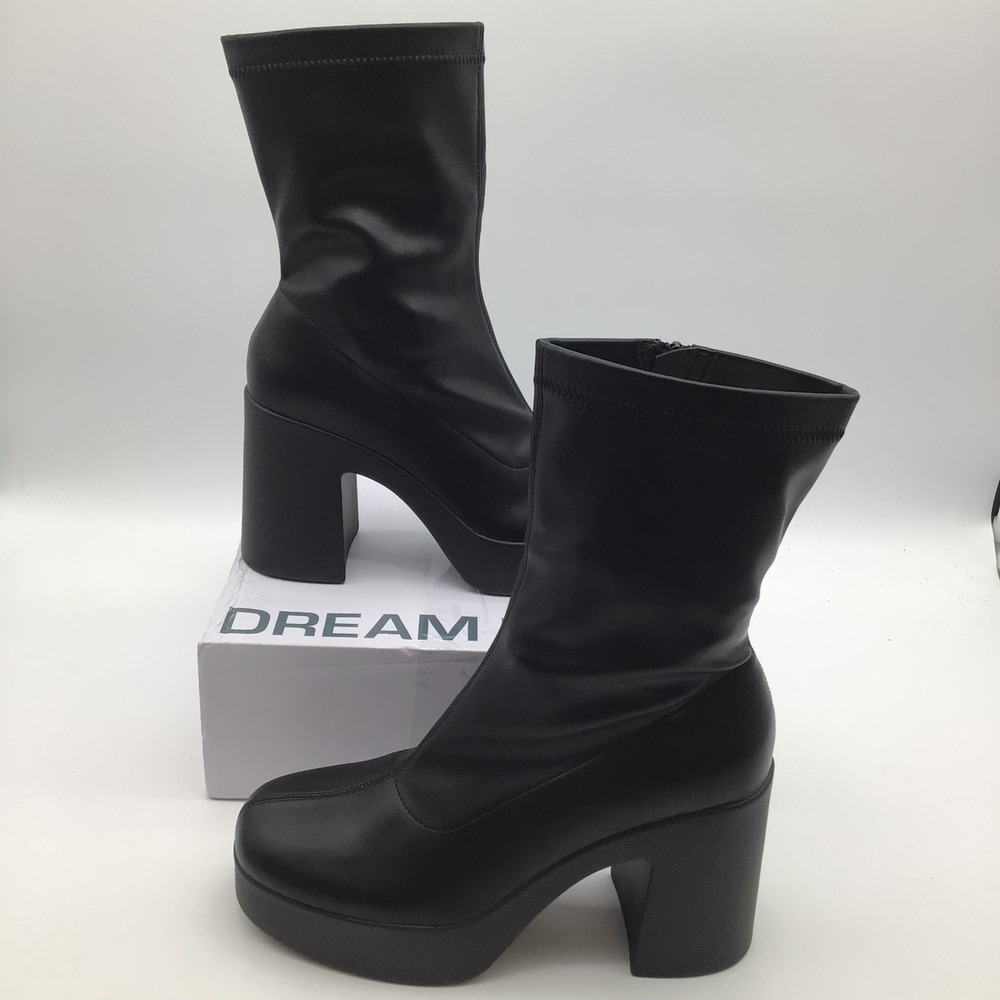 Dream Pairs Black Chunky Platform Zip Ankle Boots Block Heel Womens Size 10 NEW